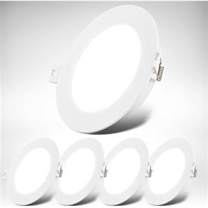 B.K.Licht - Set di 5 faretti LED piatti da incasso 230V, luce bianca neutra, 6W 660lm ciascuno, faretti da soffitto, faretti LED 230V, luci da incasso, dimensioni foro 68mm,120x28mm(DxH),bianco