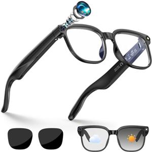 Haulvean Occhiali Intelligenti AI, Smart Glasses con Fotocamera HD 8 MP | Lenti Fotocromatiche, Registrazione Video 4K EIS, Chiamate WiFi/Bluetooth, Assistente AI, Traduzione Tempo Reale per Viaggi