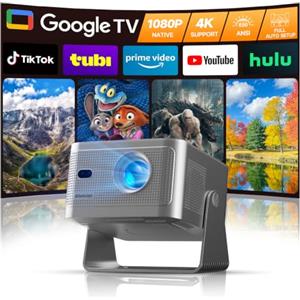 Alwtniet Mini Proiettore Portatile 4K con Google TV, 1080p Nativo, 650 ANSI | Videoproiettore per Smart TV e Telefono App Integrate Autofocus WiFi Bluetooth Auto Keystone 6D Altoparlante 15W