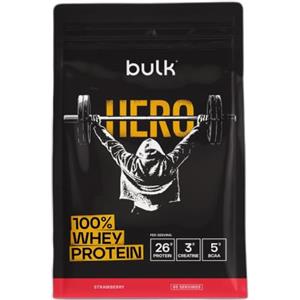 BULK POWDERS Bulk Hero Whey Protein Powder | Strawberry | 65 Servings | 26g Protein + 3g Creatine | 5g BCAAs | Low Sugar | Fast Absorption | Isolate, Hydrolysed & Concentrate Blend