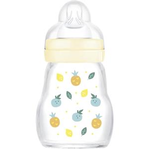 MAM Biberon Feel Good 170 ml, Biberon vetro pregiato resistente alle alte temperature, Accessori neonati ergonomici per uso quotidiano e allattamento misto con morbida tettarella misura 1, Neutro
