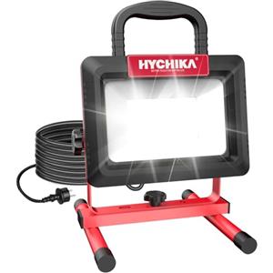 HYCHIKA BETTER TOOLS FOR BETTER LIFE HYCHIKA Faretto LED da Cantiere 100W, Faro LED Portatile 12000LM 6500K 2 Luminosità Regolabile, IP65 Impermeabile Cavo 2M, Rotazione 360°con Staffa Pieghevole, Faretto Lavoro per Esterno, Interno