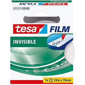 Tesa film INVISIBLE TAPE 33M x 19MM | Pellicola Adesiva quasi Invisibile, Senza Perdita di Qualità - Strappabile a Mano - Silenziosa, Resistente agli UV e all'Età