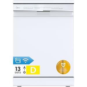 Midea Lavastoviglie Libera Installazione 13 Coperti 8 Program 60 cm Bianco | Avvio Ritardato, Mezzo Carico, Cesti Regolabili, Asciugatura Con Apertura Auto, WIFI Connect, 49 dB, Installazione Flessibile