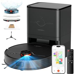 uninell Robot Aspirapolvere Lavapavimenti con Mappatura 8000Pa | Robot Aspirapolvere Autonomia di 200 Minuti, Svuotamento Automatico Polvere 3.5L, Navigazione LiDAR