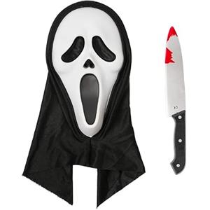 JOYFULBOX Maschera da Fantasma Spaventosa con Coltello Giocattolo per Halloween Cosplay Costume Feste in Maschera e Carnevale