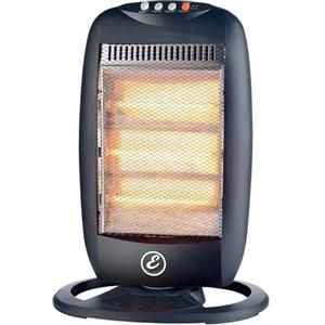 EGLEMTEK Stufa Alogena Oscillante 1200W con 3 Elementi 3 Livelli di Potenza Riscaldamento Rapido Basso Consumo Oscillazione 70° Silenziosa Portatile Sistema Anti Ribaltamento Fino A 40m² 38 × 28 × 55 cm Nero
