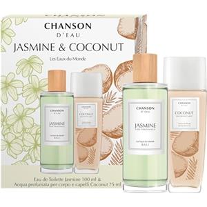 Chanson d'Eau, Cofanetto Regalo Donna Les Eaux du Monde, Jasmine & Coconut, Confezione con Eau de Toilette Jasmine 100 ml e Acqua Profumata per Corpo e Capelli Coconut 75 ml