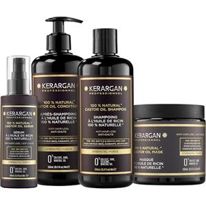 KERARGAN - Routine Ricino 4 Trattamenti Anticaduta - 3x500ml+100ml | Shampoo, balsamo, maschera e siero all'olio di ricino, routine completa per nutrire, rinforzare e proteggere