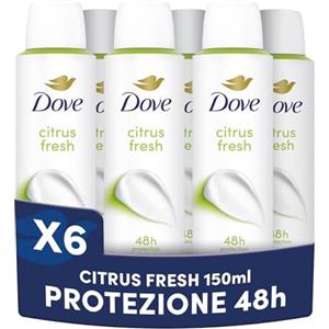 Dove Deodorante Spray Citrus Fresh, Uomo e Donna, 6x150ml | Antitraspirante, Protezione fino a 48 Ore, Note di Agrumi con 1/4 Crema Idratante, 0% Alcol,