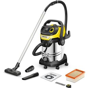 KÄRCHER aspiratore solidi liquidi WD 7 Control P S 30/6/35/T, sistema intelligente di controllo filtro, telecomando, presa integrata, funzione soffiaggio, 1400 W, serbatoio in acciaio inox: 30 l