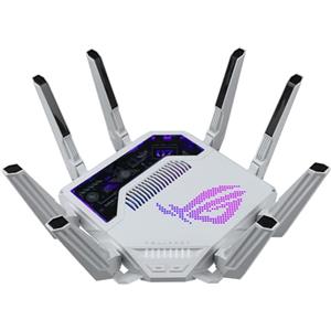ASUS ROG Rapture GT-BE19000AI, Router Gaming Tri-band WiFi 7, 4096-QAM | Doppia Porta 10G, AI Game Boost, Gaming Network, AURA RGB, AiMesh, Bianco