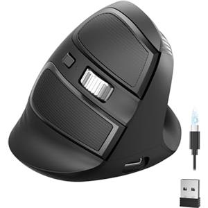 TECKNET Mouse ergonomico senza fili, ricaricabile Bluetooth verticale (BT 5.0/3.0 + 2.4G), 6 livelli DPI, 4800 DPI, mouse ottico silenzioso con ricevitore USB-A, per laptop, PC, Windows, Mac OS