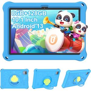 YOBWOK Tablet Bambini 10.1 Pollici,Android 13 Educativo per Bambini 8GB RAM 128GB ROM Controllo Parentale,6000mAh,Wifi FHD1280X800 per Tablet PC 3 a 6 anni con Custodia Antiurto,Blu