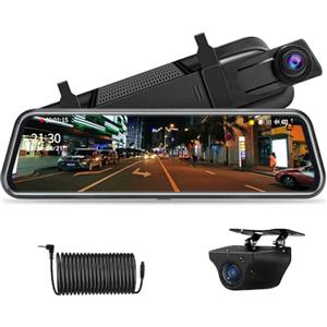 Jansite 【Neue Version】Jansite Specchio Retrovisore Auto 10 pollici Touchscreen, Posteriore e anteriore 1080P Mirror Dash Cam Specchietto Retrovisore con Cavi da 10m, Visione notturna grandangolare 170°