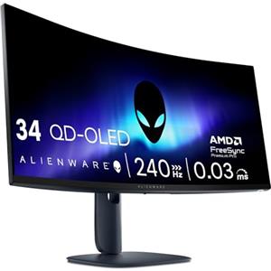 Alienware 34 Monitor Gaming - AW3425DW, WQHD (3440x1440), 240Hz, QD OLED | 0.03ms, NVIDIA G-SYNC Compatible, AMD FreeSync Premium Pro, 21:9 1800R Curvo, HDR True Black 400, USB-C, 3 Anni di Garanzia
