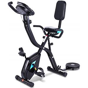 Profun - Cyclette pieghevole da fitness, 10 livelli di resistenza magnetica e sedile ampio e confortevole, bicicletta per esercizio da interni, supporto per tablet e monitor digitale