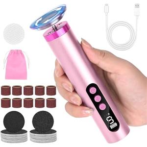 Dreamhigh Rimozione calli elettrica 2 in 1, 9 velocità regolabili con indicatore di batteria da 2000 mAh, versatile set di 40 dischi abrasivi e borsa per il trasporto (rosa)