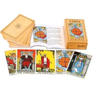 Qualis Set di 78 carte originali per tarocchi e libro per principianti, mazzo con guida da 100 pagine, set di tarocchi di Pamela Colman, mazzo Smith-Waite Rider per principianti