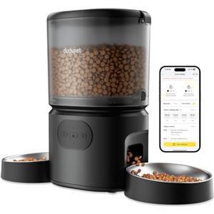 DUDUPET Distributore Automatico Cibo Gatti e Cani WiFi 5G, 5L con 2 Ciotole | Timer Programmabile, Controllo App e Registrazione Vocale 10s, Ideale per Famiglie con Più Animali Domestici
