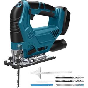 Roadtime Seghetto alternativo a batteria per Makita 18V (senza batteria) | Sega a Puzzle Elettrica, Smusso 45°, 6 Velocità, 4 Orbitali, Tubo Polvere, Righello e 5 Lame