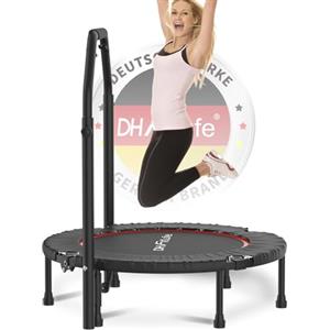 DH FitLife Trampolino Elastico Fitness Pieghevole Ø102 cm | Portata 150 kg | 40 Pollici Mini Trampolino | Tappeto Preassemblato | Salto Silenzioso | Piedini Antiscivolo | Maniglia Regolabile in Altezza