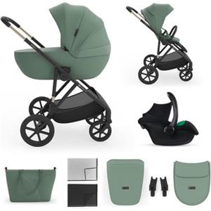 kk Kinderkraft Kinderkraft PRIME 3, Passeggino 3in1 Leggero, Ruote Grandi 8/12 - Verde | carrozzina neonato ovetto auto travel system passeggino combinato