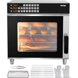 VEVOR Forno a Convezione Commerciale 58 L, Forno Tostapane a 4 Ripiani 2800 W con Porta in Vetro Temperato, Griglie Metalliche Vassoio per Clip Guanti Forno Elettrico in Acciaio Inox per Ristorante