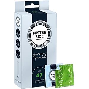 MISTER SIZE - Pure Feel Profilattici Lubrificanti (Extra Sottili, Extra Lubrificati) / Taglia Individuale 47 mm a un Pacco da 10 - Preservativi Sottili 100% Lattice Naturale