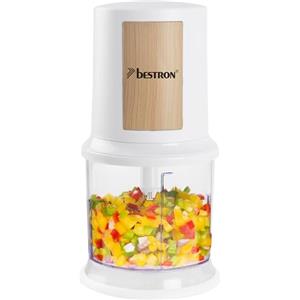 Bestron AKC200NH - Tritatutto elettrico multifunzione con due lame da taglio e capacità da 500 ml, grande pulsante a impulsi, 3.000 giri/min, collezione Nordic Home, colore: bianco opaco/legno
