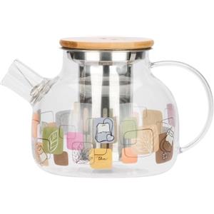 THUN - Teiera in vetro con filtro e manico effetto bamboo - 1L - - Vetro borosilicato - Acciaio inox - Silicone - Bambù