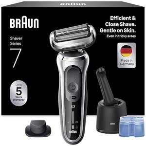 Braun Serie 7 Rasoio Elettrico Barba 71-S7200cc Stazione Smartcare, Argento | Regolabarba Uomo 100% Impermeabile, Ricaricabile, Rifinitore di Precisione, Custodia, Stazione Smartcare, Rasoio Barba