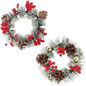 com-four® 2X Corona di Natale da tavola, Corona dell'Avvento con pigne | bacche e neve artificiale - Ghirlanda decorativa - Decorazione natalizia - Ghirlanda di Natale