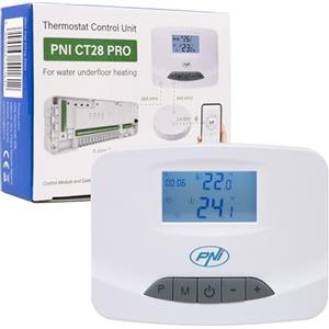 PNI CT28 PRO Unità termostato wireless, per riscaldamento a pavimento, compatibile con elettrovalvola CT28M, modulo CT28WIFI Hub per controllo dall'applicazione Tuya Smart, ABS, bianco