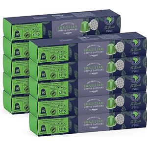 by Amazon Caffè Brasiliano Compatibile Con Nespresso, Tostatura Media, 100 capsule in Alluminio, 10 Unità, Confezione da 10 - Certificato Rainforest Alliance