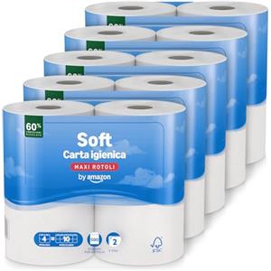 by Amazon Carta Igienica (Rotolo Maxi) Trapuntata a 2 Veli, Morbida e Delicata, 20 Rotoli (5 Confezioni da 4), 500 Strappi per Rotolo