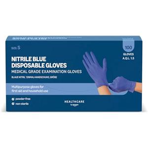 by Amazon, Guanti Monouso in Nitrile Blu, Senza Polvere, Senza Lattice, Taglia S, Confezione da 100