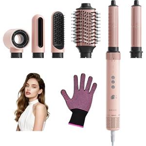 KAUGIC Spazzola per capelli 6 in 1, arricciacapelli, 110.000 giri/min, ad alta velocità, asciugacapelli, arricciacapelli o lisciante, spazzola ad aria calda, asciugacapelli, rosa