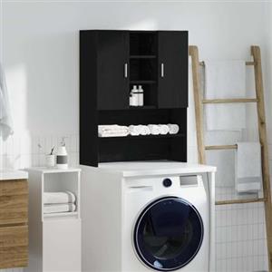 WERNBUPS Mobile per lavatrice, colore nero, effetto rovere, 70,5 x 25,5 x 90 cm | Legno resistente all'umidità, 2 ante, 4 scomparti aperti, facile da pulire, per bagno o lavanderia