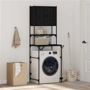 KUREOVDG Mobile lavatrice nero 68 x 48,5 x 194 cm | Mensole regolabili in legno con ante strette alte per lavanderia