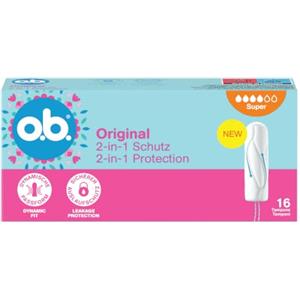 o.b. Original Super Assorbenti Interni 1 x 16 Tamponi | Tamponi interni per flusso intenso, Protezione 2-in-1 dalle perdite, Senza profumo, Ginecologicamente testati