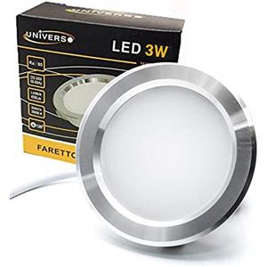 UNIVERSO FARETTO INCASSO LED SOTTILE PER TOP CUCINA-BAGNO FORO DIAMETRO 60 mm ALTO 19 mm DIAMETRO ESTERNO 70 mm CROMO LUCIDO 5 WATT LUCE NATURALE 4000 K DIRETTO A 220 V