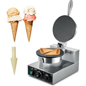 VEVOR Macchina per Coni Gelato Elettrica Commerciale, 1230 W, Stampo per Involtini Primavera in Acciaio Inox Antiaderente, con Controllo Temperatura Tempo, Maniglia, per Ristorante, Snack Bar