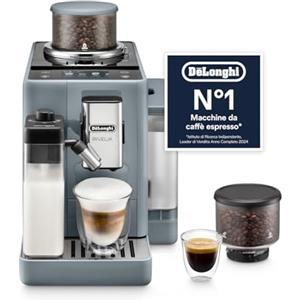 De'Longhi Rivelia Perfetto EXAM440.55.G - Macchina da caffè Automatica, Chicchi Macinati al Momento, Portachicchi Intercambiabile, Caraffa Montalatte Automatica, Display Touch, Grigio