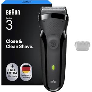 Braun Rasoio elettrico da uomo, serie 3, 300s, grigio | Rasoio elettrico senza fili con 3 lame flessibili, rasoio barba da 30 minuti. batteria, impermeabile, include 1 testina