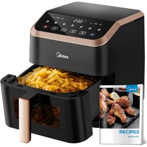 Midea Friggitrice ad Aria 5L, Vetro Trasparente, Tecnologia HeatXpress | 90% Meno Olio, 10 Programmi di Cottura, Luce Integrata Easy-View, Risparmio Energetico 70%, per 3-5 Persone, Nero