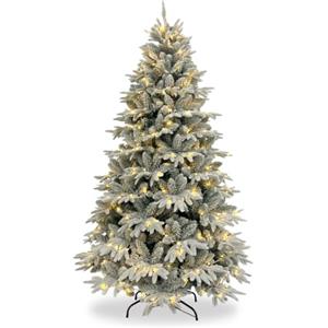 XMAS COLLECTION Albero di Natale Realistico Nevira Luminoso e Innevato PE+PVC con 420 LED Integrati, Altezza 210 cm, 1205 Rami, Apertura a Ombrello