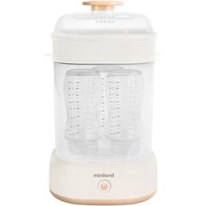 Miniland - Mini Steamy Sterilizzatore a vapore, grande capacità per biberoni, ciucci e tettarelle, unisex, adatto per lavastoviglie, automatico, senza sostanze chimiche (beige)