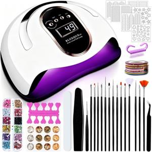 UBBOY 168W Lampada per Unghie,Fornetto Unghie,Lampada UV LED,Sensore Intelligente | Lampada UV Led Unghie con 4 Timer-10/30/60/99s, Piastra Base Portatile e Rimovibile, Lampada Unghie UV LED con Accessori