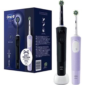 Oral-B Vitality Pro - Spazzolino da denti elettrico, 2 testine incluse, 3 modalità di pulizia per la cura dei denti, spazzolino elettrico, progettato da marrone, nero e viola